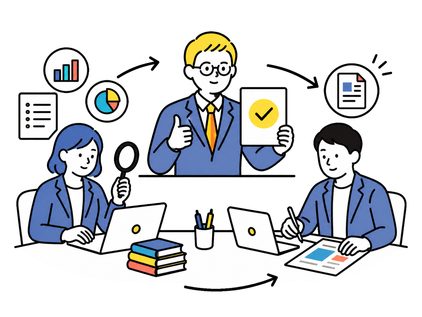 AI社員が調査と制作を進め、人間が重要な判断と承認を担う業務フロー